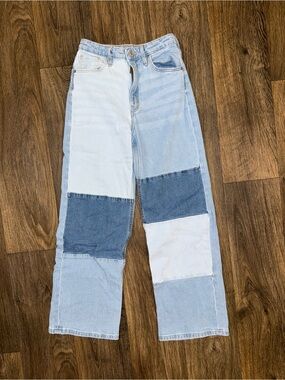 Patchwork Light and Medium Blue Denim Jeans